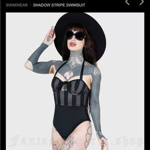 Killstar Black Shadow Stripe Swimsuit